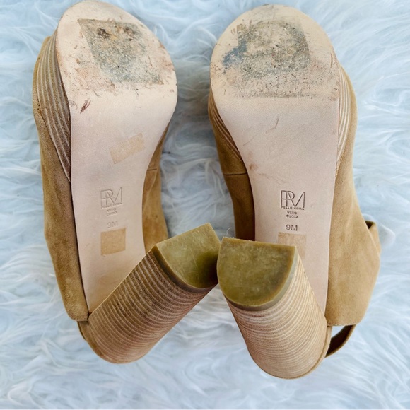 Pelle Moda Nude Neutral Tan Suede Open Peep Toe High Heel Sandal - Picture 14 of 16